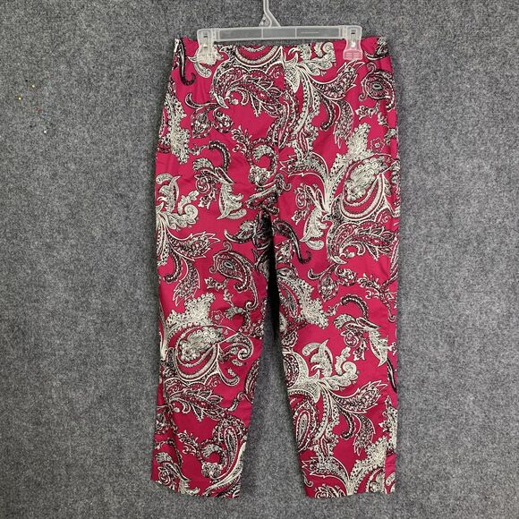 Talbots Paisley Print Ankle Pants Multicolor Size 8 Side Zipper Maroon w/ White - Picture 6 of 10
